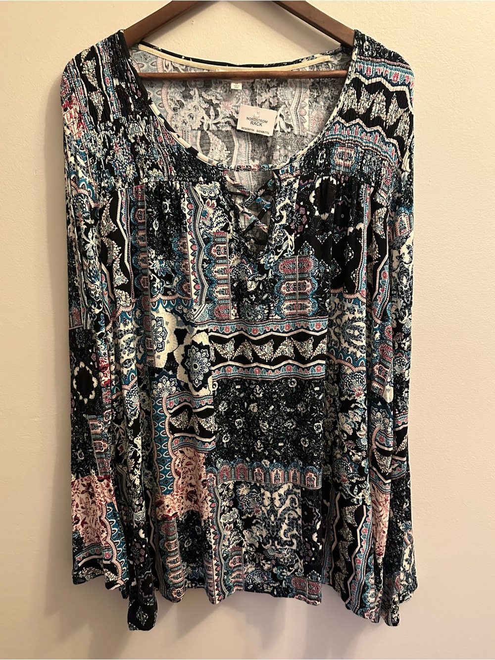 love on a hanger Black Multi Paisley Lace-Up Long Sleeve Top
